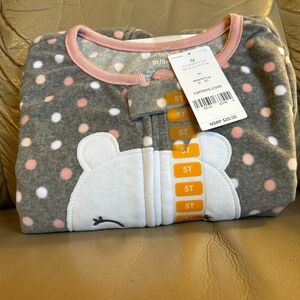 Carters Girls Bear Cozy Soft Winter One Piece Sleeper Pajamas Gray 5T NEW